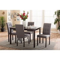 Baxton Studio Andrew Modern And Contemporary 5-Piece Grey Fabric Upholstered Grid-Tufting Dining Set
