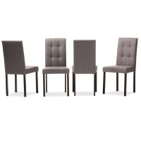 Baxton Studio 4 Piece Andrew Modern And Contemporary Fabric Upholstered Grid-Tufting Dining Chair Set, Gray