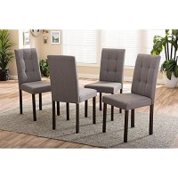Baxton Studio 4 Piece Andrew Modern And Contemporary Fabric Upholstered Grid-Tufting Dining Chair Set, Gray