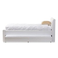 Baxton Studio Cosmo Modern And Contemporary Black Faux Leather Trundle Bed, Twin, White