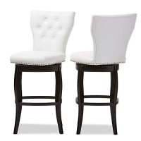 Baxton Studio Leonice Faux Leather Upholstered Button-Tufted Swivel Barstool, 29, White