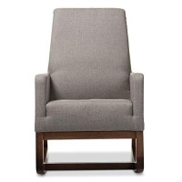 Baxton Studio Yashiya Mid Century Retro Modern Fabric Upholstered Rocking Chair, Wood, Grey