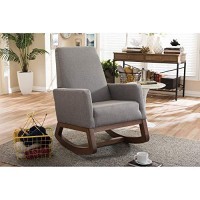 Baxton Studio Yashiya Mid Century Retro Modern Fabric Upholstered Rocking Chair, Wood, Grey