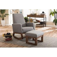 Baxton Studio Yashiya Mid Century Retro Modern Fabric Upholstered Rocking Chair, Wood, Grey