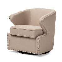 Baxton Studio Finley Mid Century Modern Fabric Upholstered Swivel Armchair, Beige