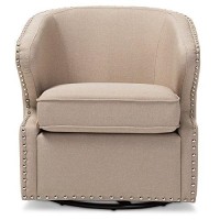 Baxton Studio Finley Mid Century Modern Fabric Upholstered Swivel Armchair, Beige