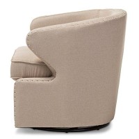 Baxton Studio Finley Mid Century Modern Fabric Upholstered Swivel Armchair, Beige