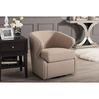 Baxton Studio Finley Mid Century Modern Fabric Upholstered Swivel Armchair, Beige