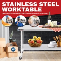 Food Prep Stainless Steel Table - Durasteel 30 X 72 Inch Metal Table Cart - Commercial Workbench With Caster Wheel - Nsf Certified - For Restaurant, Warehouse, Home, Kitchen, Garage