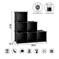 C&Ahome Cube Storage Organizer, 6-Cube Shelves Units, Closet Cabinet, Diy Plastic Modular Book Shelf, Ideal For Bedroom, Living Room, Office, 366 L X 124 W X 366 H Black Shs3506A