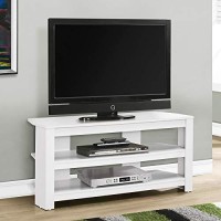 Monarch Specialties I 2567 Tv Stand, 42 Inch, Console, Media Entertainment Center, Storage Shelves, Living Room, Bedroom, Laminate, White, Contemporary, Modern