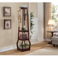 Kings Brand Furniture Entryway Coat Rack With Storage Shelves & Drawer, Cherry
