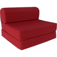 D&D Futon Furniture Red Sleeper Chair Folding Foam Bed 6 X 48 X 72 Inches, Studio Guest Beds, Sofa, High Foam Density 18 Lbs