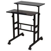 Sdadi 2 Inches Carpet Wheels Mobile Standing Desk Stand Up Desk Height Adjustable Home Office Desk With Standing And Seating 2 Modes 3.0 Edition, Dark Grain S001Wfdt