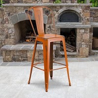 Flash Furniture Commercial Grade 30 High Distressed Orange Metal Indoor-Outdoor Barstool With Back
