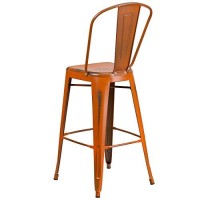 Flash Furniture Commercial Grade 30 High Distressed Orange Metal Indoor-Outdoor Barstool With Back