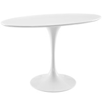 Modway Lippa 48 Mid-Century Modern Dining Table With Oval Top And Pedestal Base In White