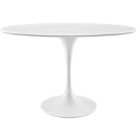 Modway Lippa 48 Mid-Century Modern Dining Table With Oval Top And Pedestal Base In White