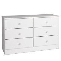Prepac Astrid 6 Drawer Double Dresser For Bedroom, 16 D X 47.25 W X 28.25 H, White
