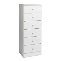 Prepac Astrid 6 Drawer Tall Chest For Bedroom, 16 D X 20 W X 52 H, White