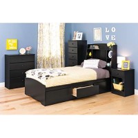 Prepac Astrid Simplistic Twin Headboard With 4 Compartments, Functional Bookcase Headboard For Twin Size Beds 875 D X 405 W X 485 H, Black, Bhft-0401-1