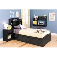 Prepac Astrid Simplistic Twin Headboard With 4 Compartments, Functional Bookcase Headboard For Twin Size Beds 875 D X 405 W X 485 H, Black, Bhft-0401-1