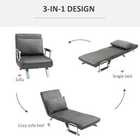 Homcom Single Person Folding 5 Position Convertible Sofa Bed Sleeper Chair Chaise Lounge Couch Wpillow & Steel Frame For Home Office, Light Grey