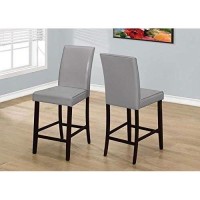 Monarch Specialties 1902, Set Of 2, Counter Height, Upholstered, Kitchen, Room, Pu Leather Look, Wood Legs, Grey, Brown, Transitional Dining Chair, 17.75 L X 22.5 W X 40 H