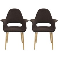 2Xhome - Set Of 2 Organic Upholstered Fabric Modern Armchairs With Natural Wooden Legs For Dining Room Office Or Accent Chair (Brown)