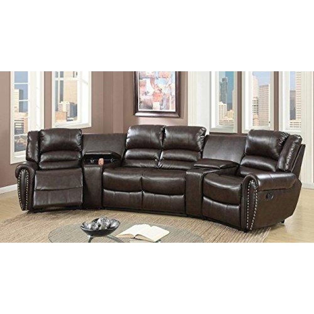 Poundex Bonded Leather Motion Home Theater In Brown