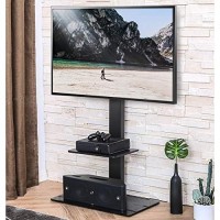Fitueyes Swivel Floor Tv Stand With Mount For Tvs 37 43 50 55 60 65 70 75 Inch Lcd Led Flat/Curved Screens Universal Swivel Televisions Tv Mount Stand For Bedroom Living Room Black Tempered Glass Base