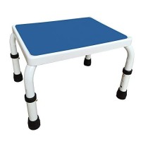 Adjustastep(Tm) Deluxe Step Stool/Footstool With Handle/Handrail, Height Adjustable. 2 Products In 1. Modern White/Blue Design. Padded Non-Slip Handle. 300 Lb. Capacity