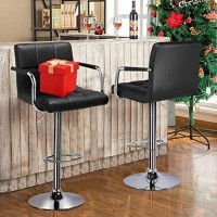 Yaheetech Bar Stools Adjustable Counter Stools Bar Chairs Synthetic Leather Modern Design Swivel Barstools Gas Lift Stools For Kitchen Counter 360 Degree Swivel Seat Top, Set Of 2 Black