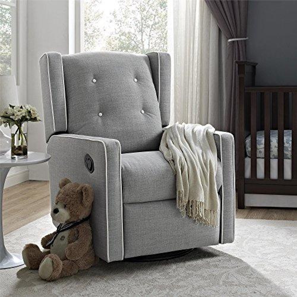 Baby Relax Modern Mikayla Swivel Glider Recliner Chair, Gray Linen