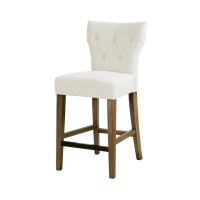 Madison Park Avila 3825 Counter Height Barstool With Backrest Modern Solid Wood, Metal Kickplate Footrest, Upholstered Foam Seat, Linen Pub Chair, See Below Below, Cream
