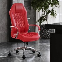 Modern Ergonomic Sterling Genuine Leather Executive Chair With Aluminum Base - Red