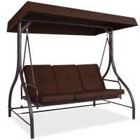 Best Choice Products 3-Seat Outdoor Large Converting Canopy Swing Glider, Patio Hammock Lounge Chair For Porch, Backyard W/Flatbed, Adjustable Shade, Removable Cushions - Brown