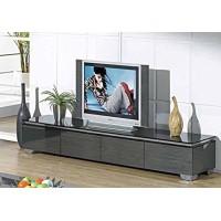 Creative Images International Neo Collection Mirrored Glass Tv Stand With Drawers And Storage Space Dark Gray