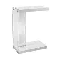 Monarch Specialties , C Table - Tempered Glass Accent Table, Glossy White C-Table