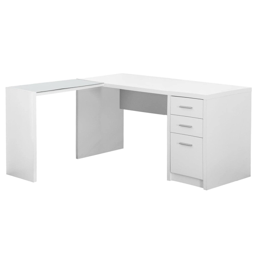 Monarch Specialties I Corner With Tempered Glass Computer Desk, 60L X 55W X 30H, White