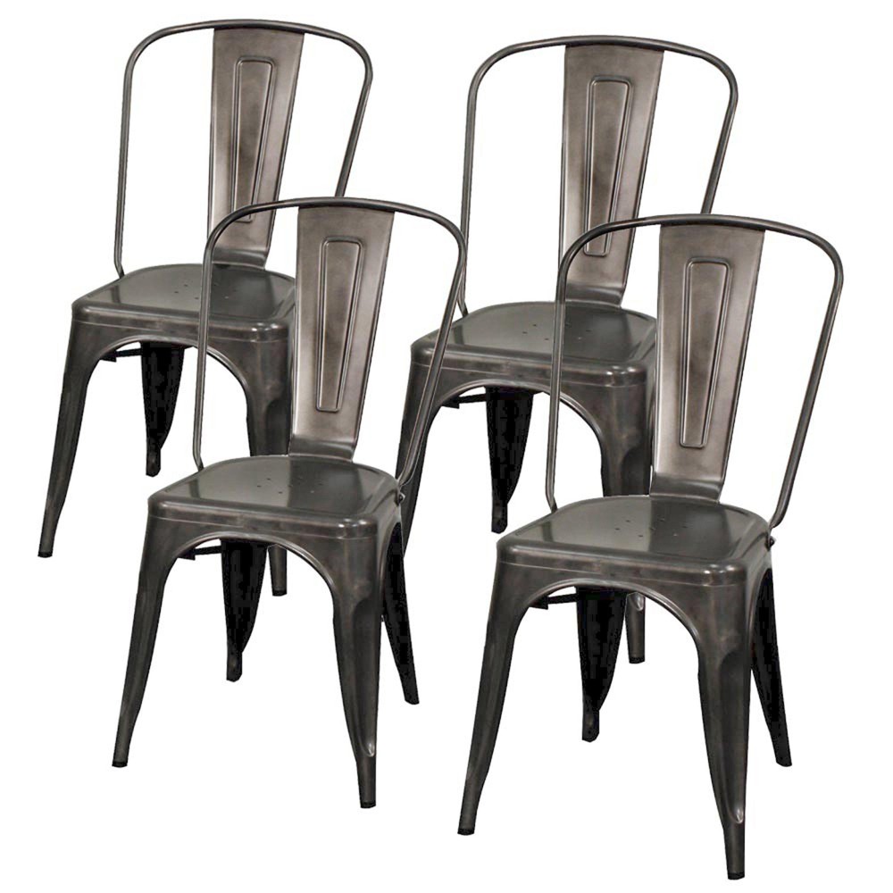 New Pacific Direct Metropolis Metal Side Chair,Gunmetal Gray,Set Of 4