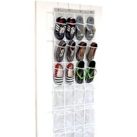 24 Pockets - Simplehouseware Crystal Clear Over The Door Hanging Shoe Organizer, Gray (64 X 19)