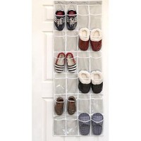24 Pockets - Simplehouseware Crystal Clear Over The Door Hanging Shoe Organizer, Gray (64 X 19)