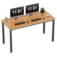 Need 55 Inch Large Computer Desk - Modern Simple Style Home Office Gaming Desk, Basic Writing Table For Study Student, Black Metal Frame, Teak