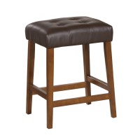 Homepop Home Decor Upholstered Faux Leather Tufted Square Counter Stool Backless 24 Inch Stool Decorative Home Furniture, Chocolate Brown