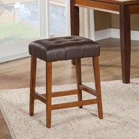 Homepop Home Decor Upholstered Faux Leather Tufted Square Counter Stool Backless 24 Inch Stool Decorative Home Furniture, Chocolate Brown