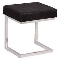 Foreign Affairs Home Decor Dark Brown Cow Hide Covered Stool Coco With Elegant Silver Stand. Rectangular.