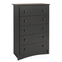 Prepac Sonoma Traditional 5-Drawer Tall Dresser For Bedroom, Functional Bedroom Dresser Chest Of Drawers 16 D X 315 W X 4512 H, Washed Black, Hdc-3345