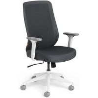 Poppin High Back Max Task Chair - Dark Gray Cushions + White Frame Curvy Mesh Backrest Adjustable Recliner, Armrest And Height Settings 5 Caster Wheels For Easy Movement
