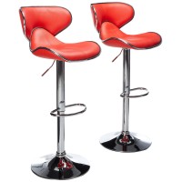 Roundhill Furniture Masaccio Cushioned Leatherette Upholstery Airlift Adjustable Swivel Barstool With Chrome Base, Set Of 2, Red
